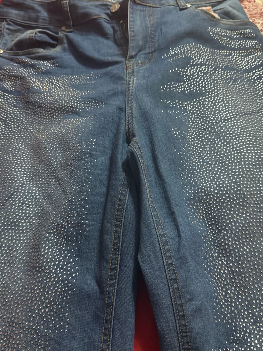 Blue Skinny Jeans with Rhinestone Detail